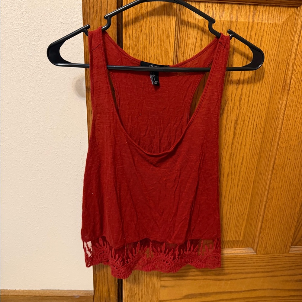 Forever 21 Red Lace Hem Crop Top